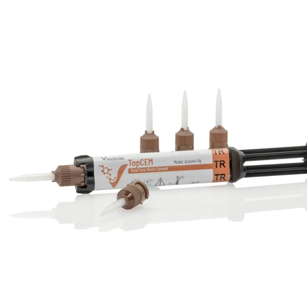 Beetle Dental Vincismile TopCEM dual cure resin cement syringe with disposable mixing tips for dental restorations