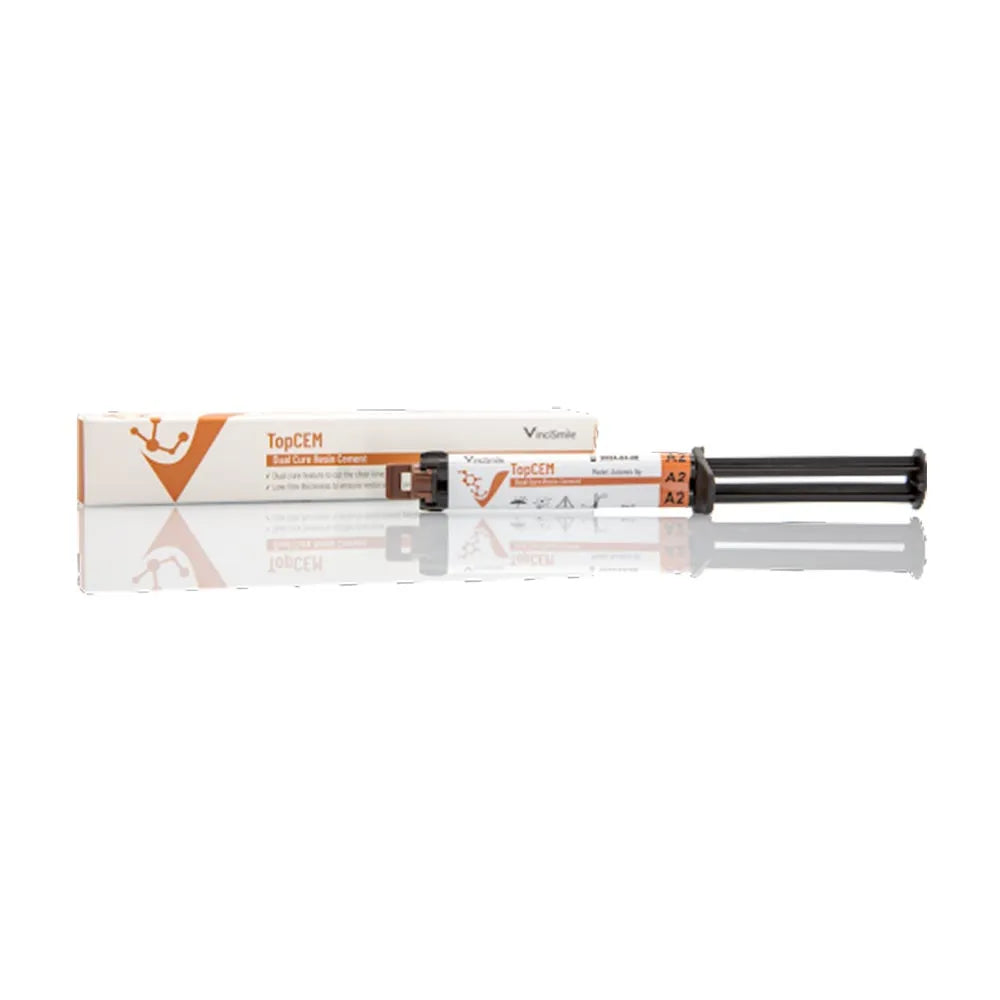 Vincismile TopCEM dual cure resin cement syringe cartridge and box packaging A2 by Beetle Dental