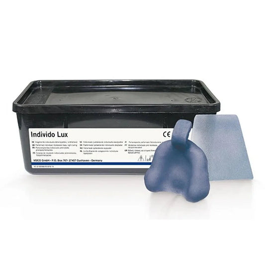 Voco Individo Lux dental trays packaged in a black container with a tray included