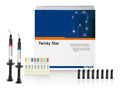 Voco Twinky Star Flow pink dental composite kit with syringes and color samples for dentists