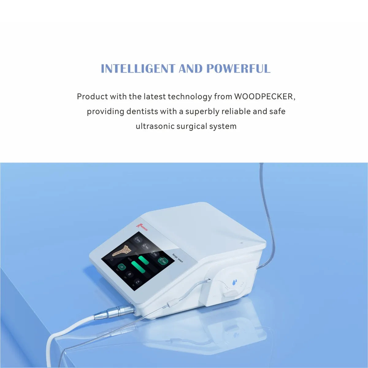 Woodpecker Surgic Smart piezosurgery unit white compact ultrasonic dental device with touchscreen and handpiece