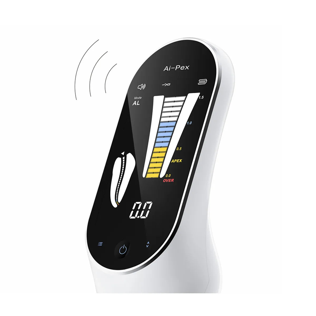 Woodpecker Ai-Pex apex locator handheld endodontic device with digital LED display showing root canal depth