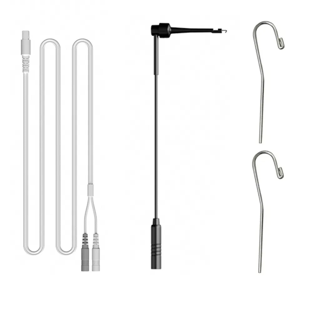 Woodpecker apex locator accessories set by Beetle Dental showing probe cable adapter and stainless steel hooks
