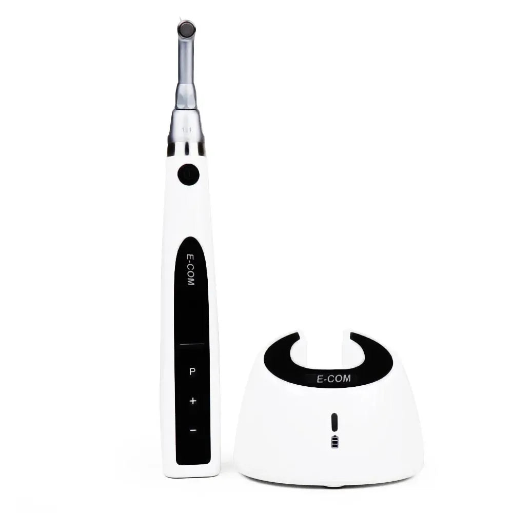 Woodpecker E-com cordless endomotor white handpiece and charging base Beetle Dental endodontic motor