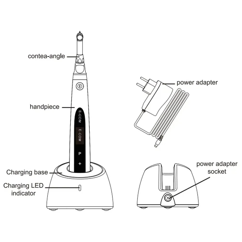 Beetle Dental Woodpecker E-com cordless endomotor with handpiece charging base and power adapter