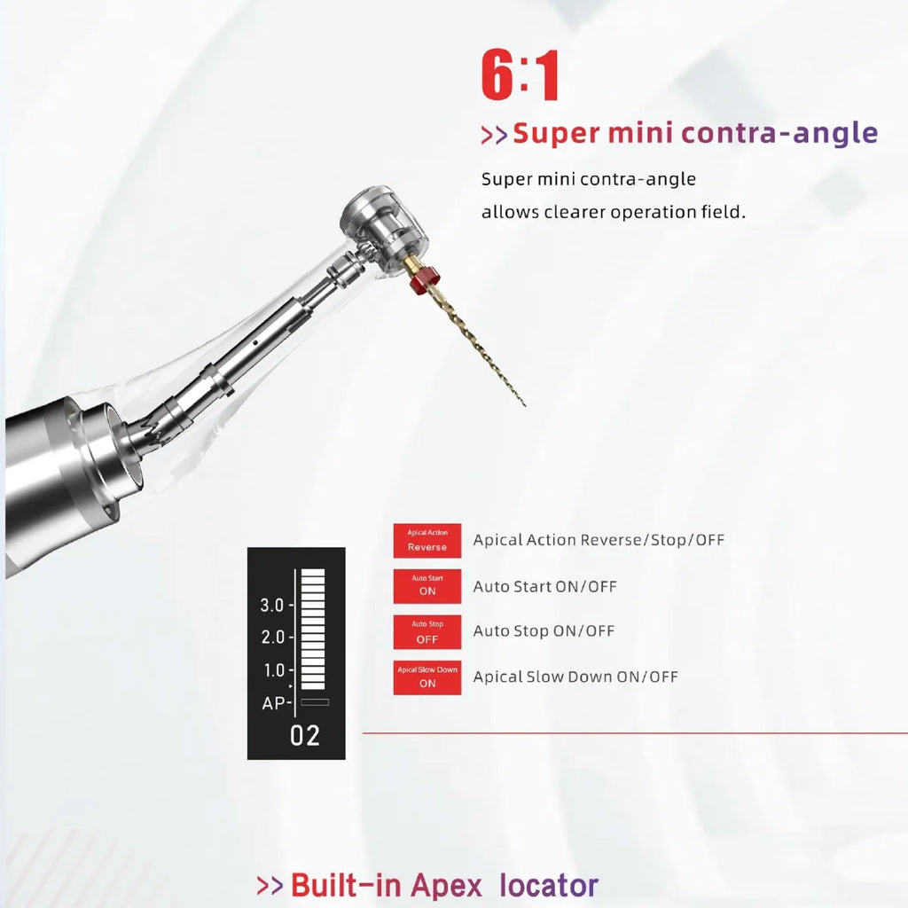 Beetle Dental Woodpecker Endopace Pro Endomotor with 6 1 super mini contra angle and built in apex locator display