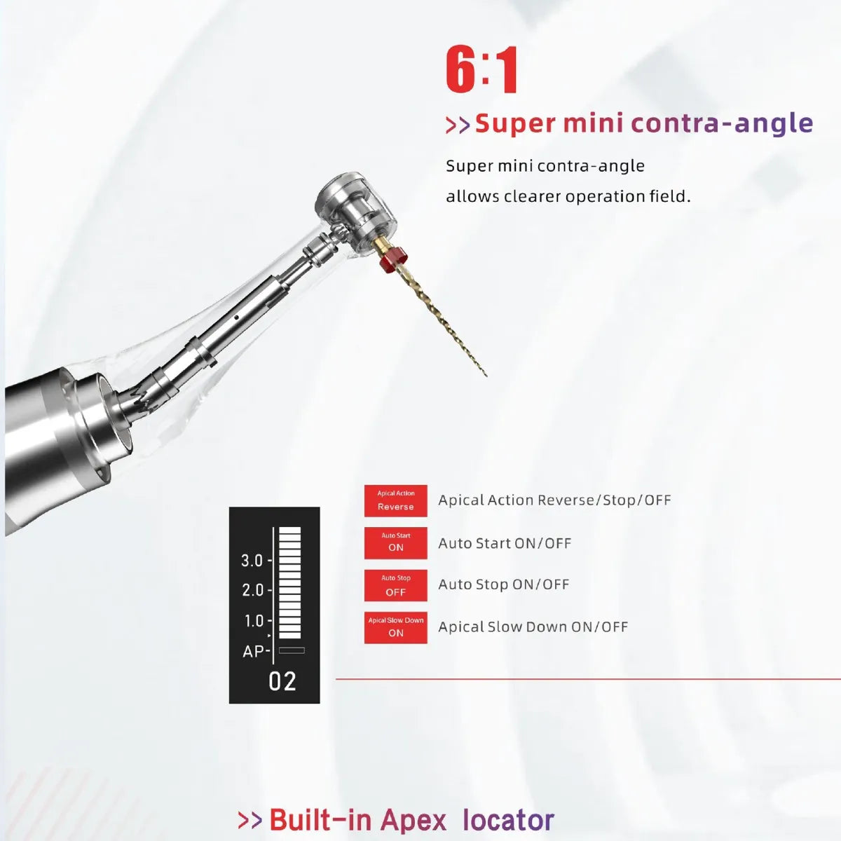 Beetle Dental Woodpecker Endopace Pro Endomotor with 6 1 super mini contra angle and built in apex locator display