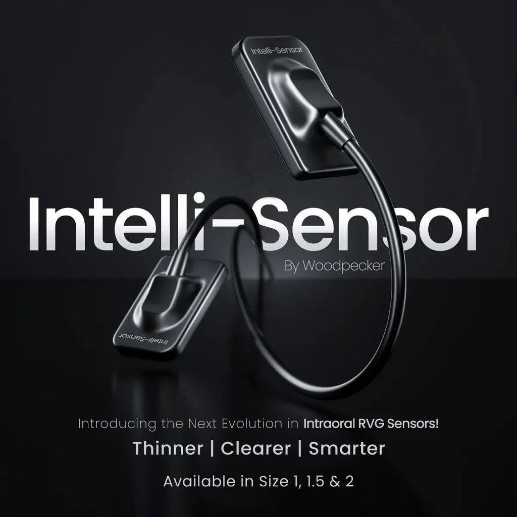 Two black intraoral dental sensors with cable glossy finish for dental imaging Woodpecker Intelli-Sensor RVG size 1.5