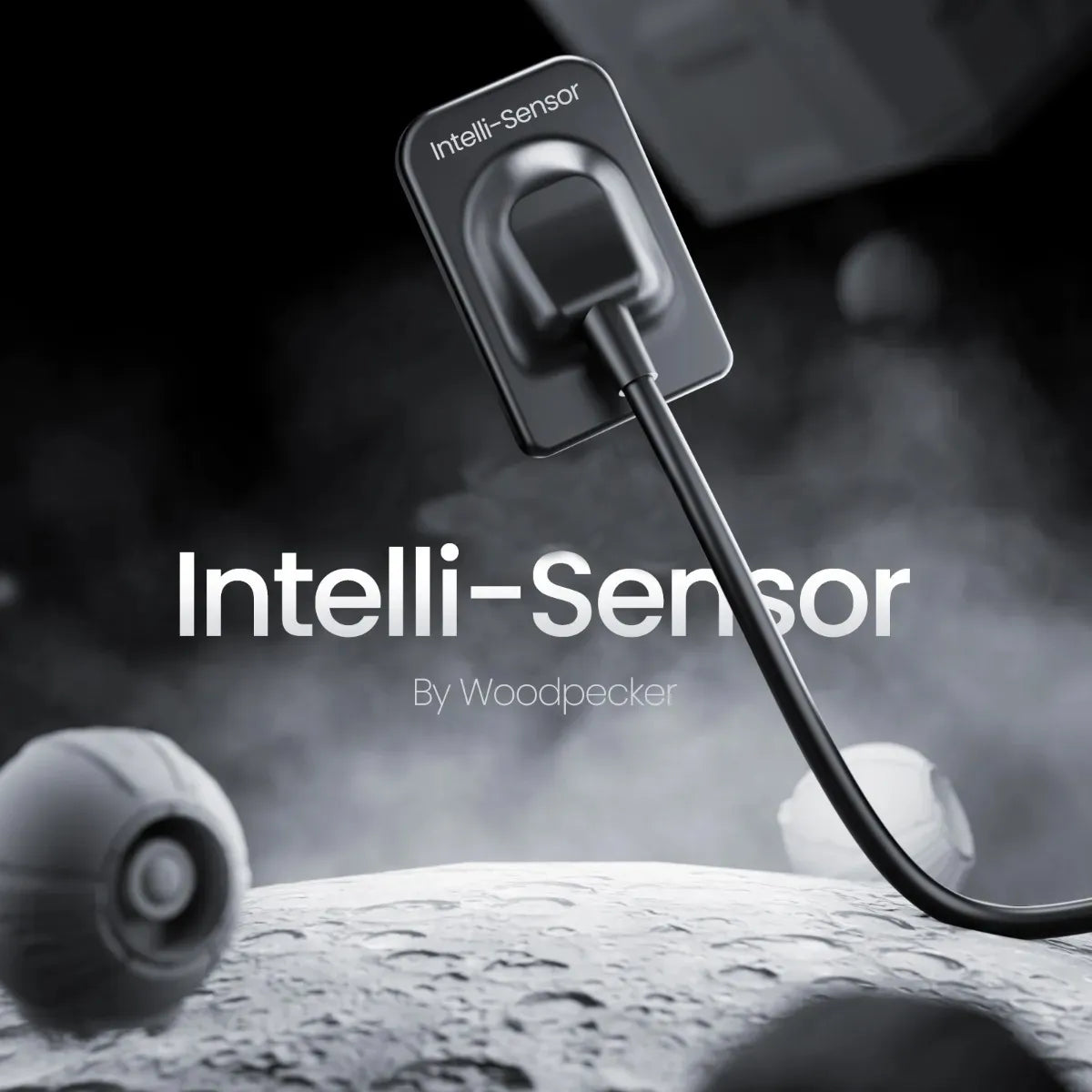 Woodpecker Intelli-Sensor RVG size 1.5 dental Xray sensor with cable shown on dark lunar background