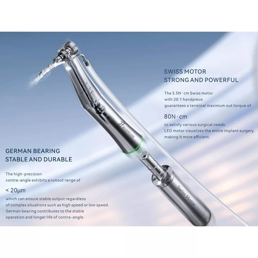 Beetle Dental Woodpecker LED implant handpiece silver contra angle with LED ring water spray for implant surgery