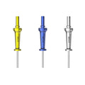 Beetle Dental Woodpecker LX16 diode laser tips set showing yellow blue and silver fiber handpiece tips
