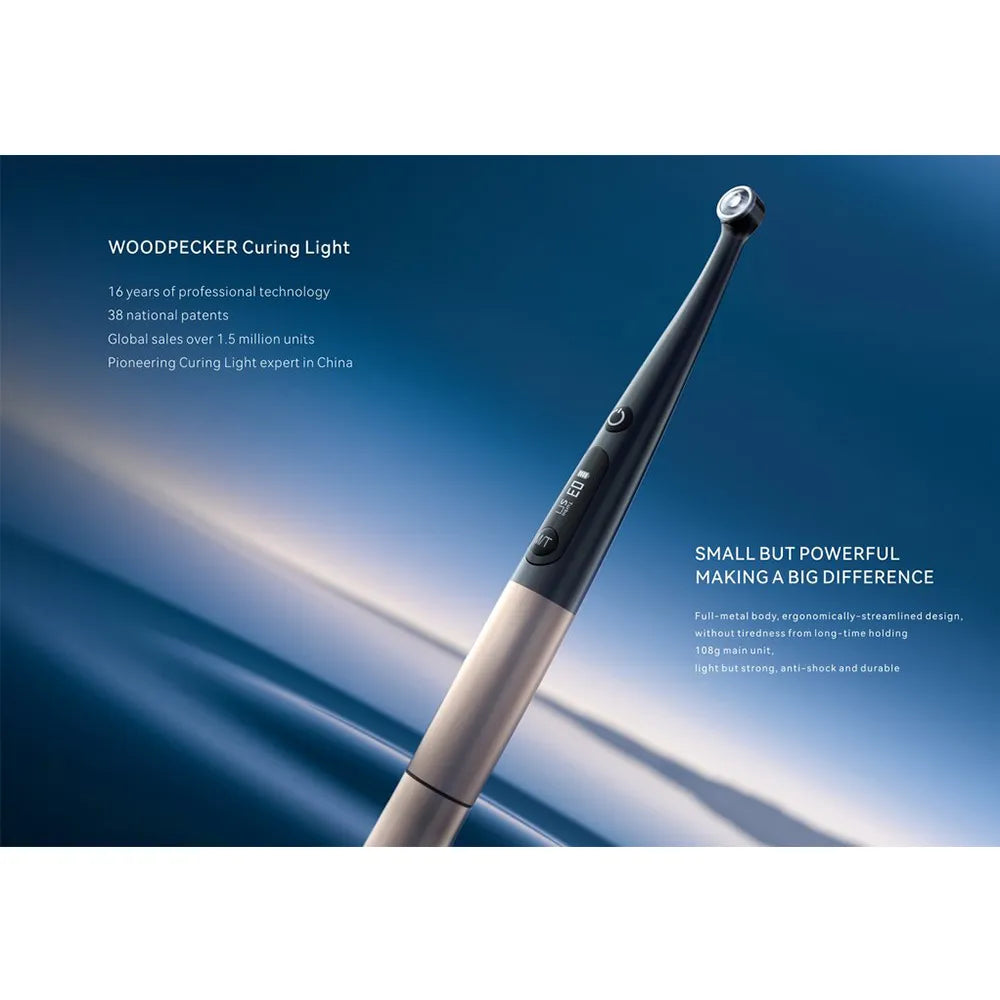 Woodpecker O-Star curing light sleek black and silver cordless dental curing wand by Beetle Dental