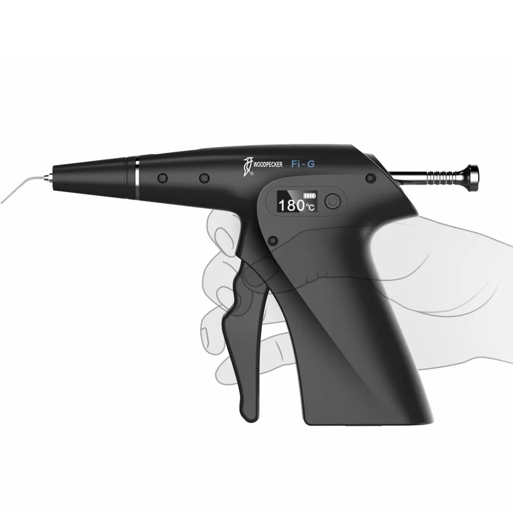 Beetle Dental Woodpecker obturation gun black pistol style with ergonomic grip and digital 180 C display