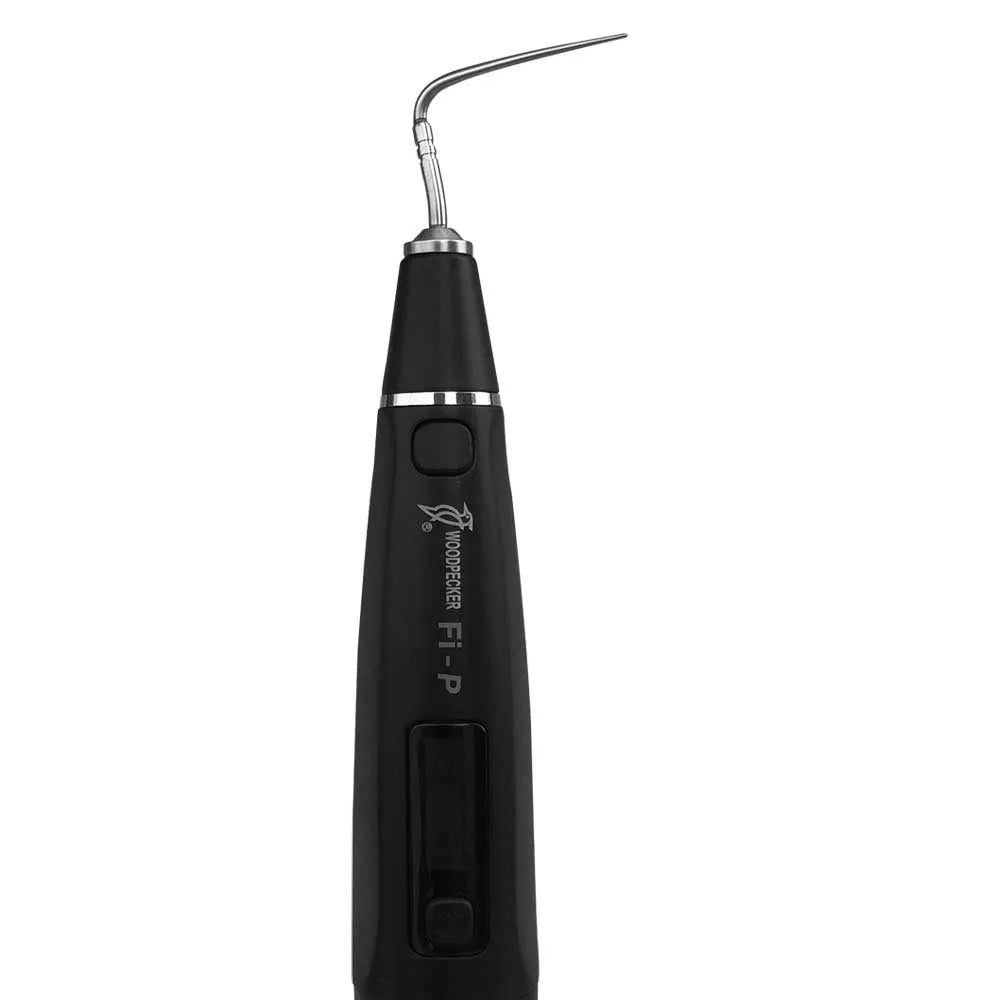 Black cordless Woodpecker Obturation Pen for dentists. angled metal tip ergonomic handle by Beetle Dental