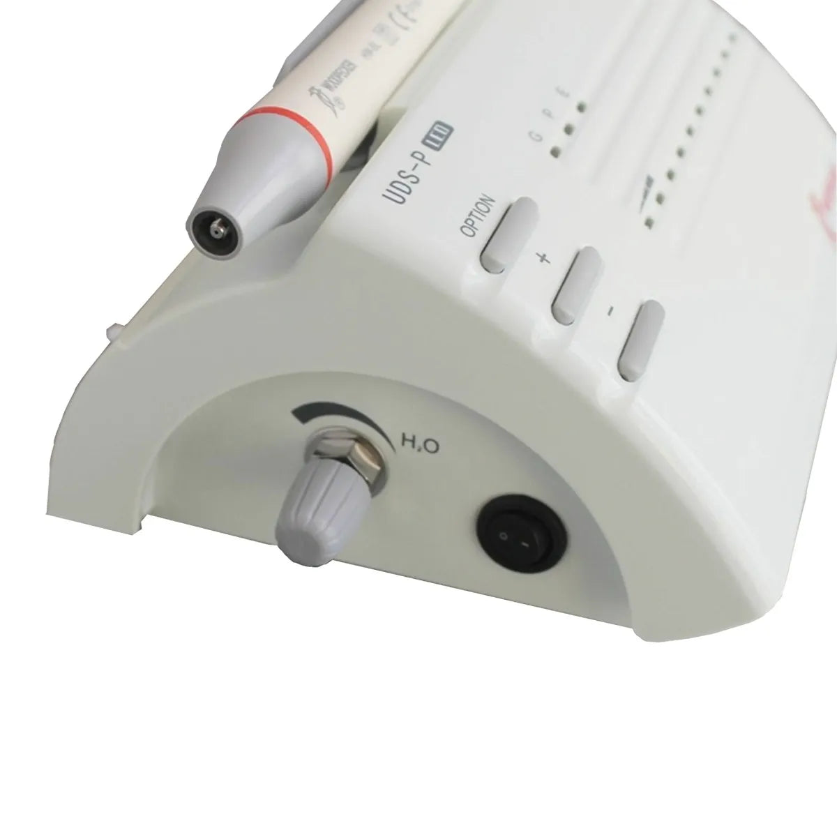 White dental control unit with handpiece and water knob for Woodpecker UDS P LED ultrasonic scaler