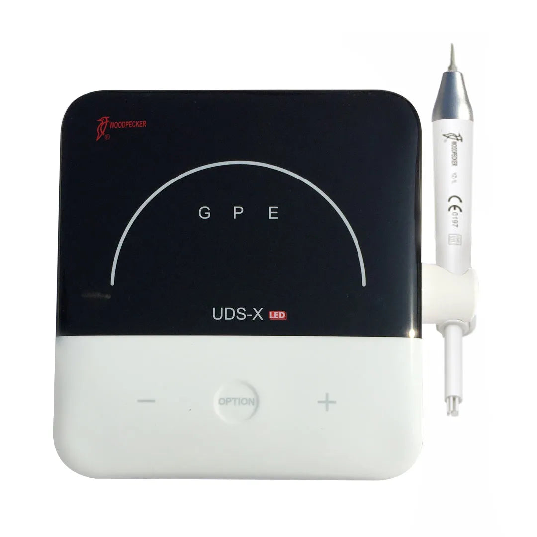 Woodpecker UDS X-LED Ultrasonic Scaler compact black and white control unit with handpiece for dental scaling
