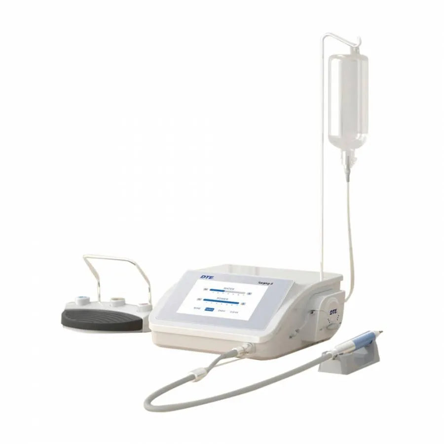 Woodpecker Ultra Surgery X dental implant motor unit with touchscreen handpiece foot pedal and irrigation bottle