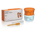 Zhermack putty for dental impressions kit with base and catalyst in orange and white containers