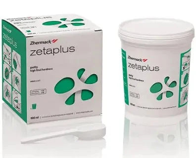 Zhermack Zetaplus dental putty in 900ml container with mixing spatula for precise dental impressions