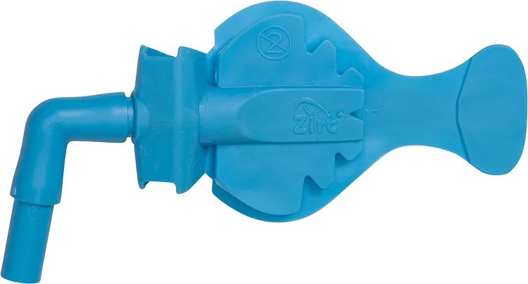 Blue Mr. Thirsty dental isolation device by Beetle Dental with elbow suction tube and paddle seal