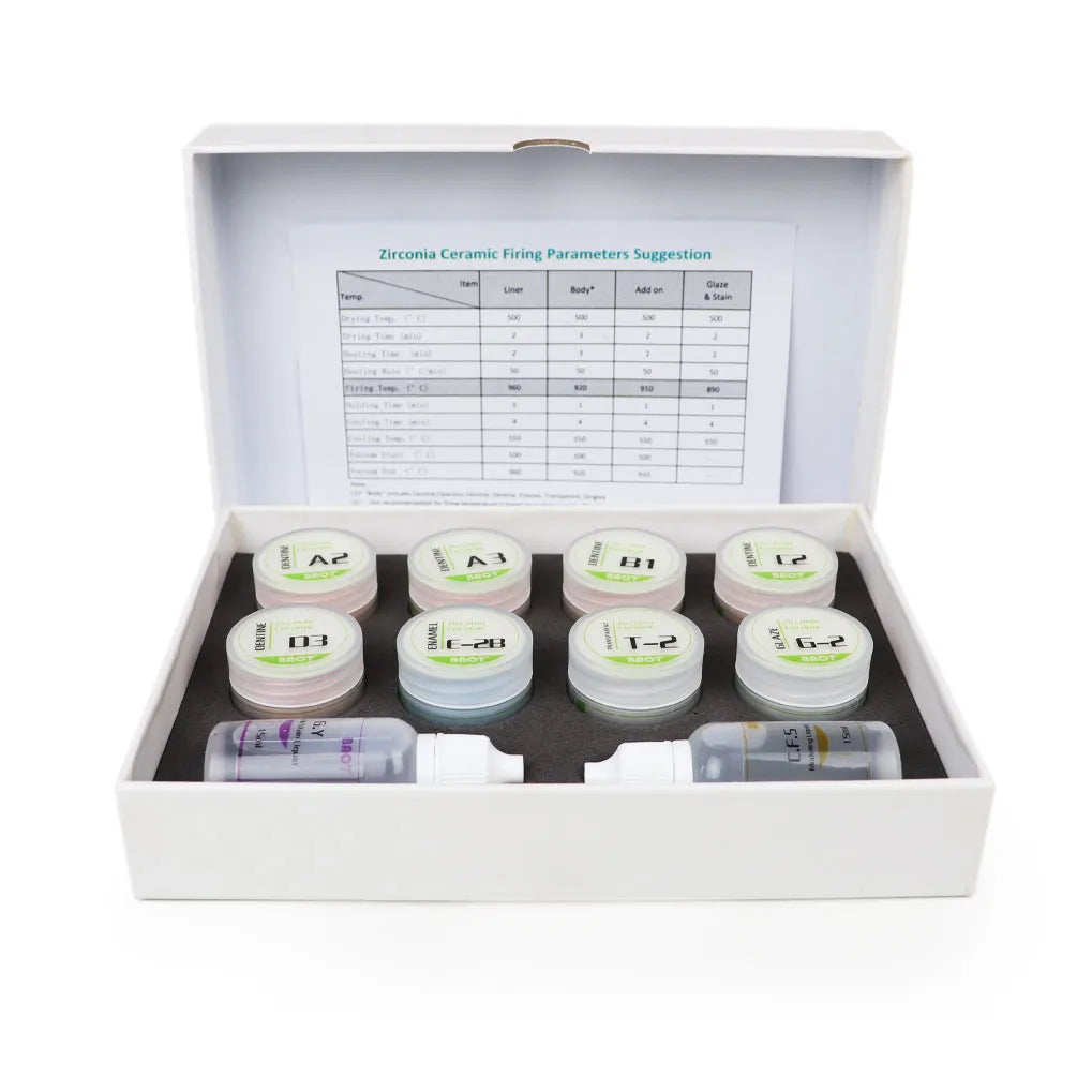 Beetle Dental zirconia dental ceramic kit featuring various components and firing parameters guide